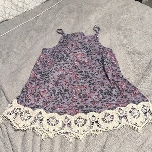 Weavers Purple Floral Camisole with Lace Hem